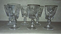 Cseh kristály pohárkészlet, likőrös - Bohémia, kézzel vágott - 6 db-os