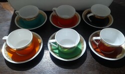 Hollóházi retró színes kávéscsésze készlet