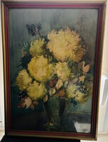 Ismeretlen magyar festő: Virágcsendélet - vegyes technika vásznon (akvarell + gouache jelleg)