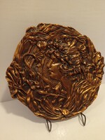 Szecessziós bronzírozott fali dísz relief női alakos