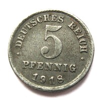 Német birodalmi 5 pfennig 1918 (B66)