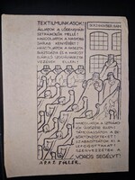1930, grafikus kommuista röplap, Vörös Segély, Goldberger gyári textilmunkások mellett