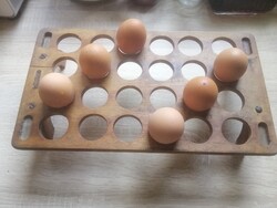 Antik, jelzett, fa tojás tartó 24 db-s