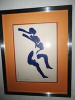 Eugene Larkin(1921-2010) : Blue jump, jelzett,számozott színes fametszet.