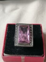 Jelzett ezüst Morganit köves gyűrű