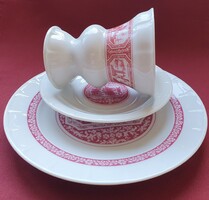 Heinrich Rüdesheim német porcelán látképes reggeliző szett csésze csészealj kistányér tányér