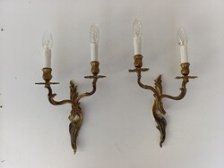 Barokk falikar antik patinás 2 db 2 karú bronzírozott réz fali lámpa 4 új gyertya + 4 db új izzó 319