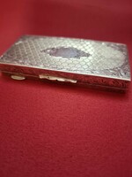 Francia Houbigant dupla ezüst pudrié, guilloché felületű, rúzstartós