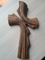 Különleges fa feszület,  cseresznye fából faragott absztrakt kereszt