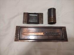 Bronze penknife, with bronze holder, bronze small stationery holder and bronze stationery holder.