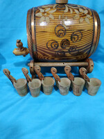 Decorative Wooden Barrel with Carved Glasses