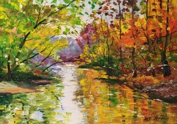 Ősz végi patakpart c. Kortárs olajfestmény