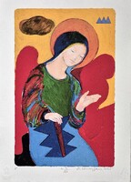 Aknay János - Őrangyal 42 x 30 cm computer print, merített papír