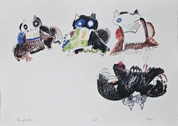 Földi Péter - Baglyok III. 30 x 42 cm computer print, merített papír