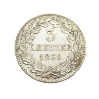 Németország,3 krajcár 1869 - Baden EF+ ezüst