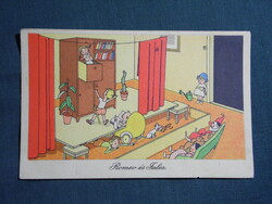 Képeslap,grafikai,humor,vicc,gyerek színház,Romeó és Julia,1956-
