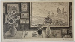 Gross Arnold (1929-2015)_Csendélet napraforgóval_rézkarc_18x33