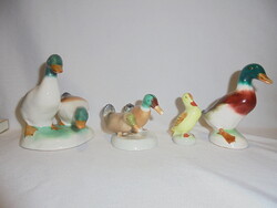 Három darab Aquincum porcelán kacsa és egy Bodrogkeresztúri kacsa figura, nipp - együtt