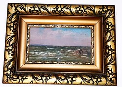 Mérő István- Háborgó sziklás tenger festmény jelzett alkotás