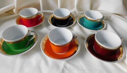Hollóházi retro színes kávés (mokkás) készlet - 6 személyes