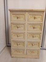 Vintage stílusú, kézzel festett sokfiókos patika szekrény/komód,70 cm magas