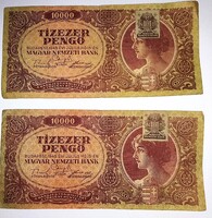 1945.10000 PENGŐK BANKÓK 2 DB EGYBE ÁLLAPOT A KÉPEK SZERINT