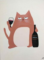 Utolsó pohár c. Modern cicás festmény