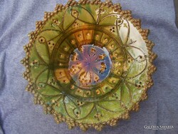 Csavlek Etelka kerámia falitál, nagyméretű hibátlan gyönyörű színvilágú fali tányér