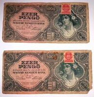 1945.1000 EZER PENGŐK BANKÓK 2 DB EGYBE ÁLLAPOT A KÉPEK SZERINT