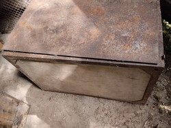Military Wooden Chest with Metal Fittings and Internal Compartments
