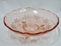 Gyönyörű régi lazac rózsaszín színű vastag falú dísz üveg kínáló hibátlan állapotban 19 cm. átmérőjű