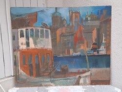 Somogyi János kikötőben képcsarnokos festmény