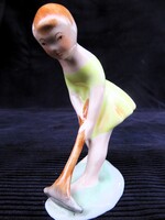 Retro Jelzett Bodrogkeresztúri "Gereblyéző Lány" Kerámia Figura Szobor