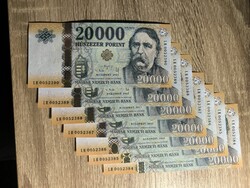 20000 Ft-os 7 db sorszámkövető UNC-s bankjegy