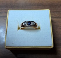14 kt sárga arany zafír gyémántos gyűrű
