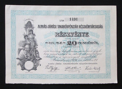 Almás-járási Takarékpénztár részvény 20 pengő 1926 - Bácsalmás