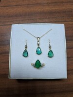 14 kt sárga arany smaragd gyémántos ékszer szett