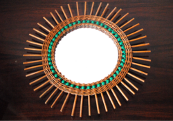 42 CM-ES RETRO RATTAN FONOTT FALI TÜKÖR, NAPTÜKÖR