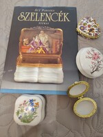 4 gyönyörű, díszes szelence + szakkönyv