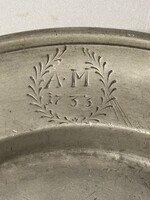 Barokk magyar évszámos ón tányér