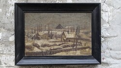 Nikelszky Géza - "Tél a pécs-budai külvárosban" olajfestmény