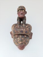 Majom maszk antik afrikai patinás fa maszk Bamileke népcsoport Kamerun africká maska 765 D90 6009