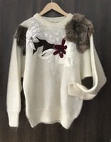 Vintage, különleges, női pulóver. (50% merinó gyapjú). (Új). M-es