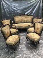 Eredeti francia antik, 18 sz. végi barokk/rokokó fafaragásos, gobelin ülőbútor.