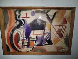 Láta László (Nagyvárad, 1938-) Kísérlet. 1971. Ritka absztrakt festmény.