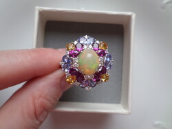 925 ezüst gyűrű opál tanzanit citrin rodolit gránát drágakövekkel 57-es méret
