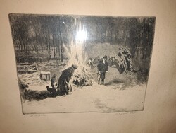 Csergezán Pàl rézkarca, disznóölés.