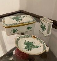 Herendi porcelán zöld Apponyi mintás dohányzó szett