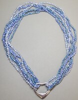 Silver heart clasp real pearl necklace / necklace - with blue pearls!
