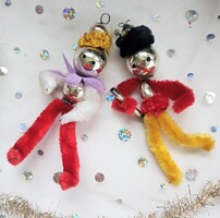 Retro Gablonz és zsenília  karácsonyfa díszek lány fiú páros 9cm 2db együtt